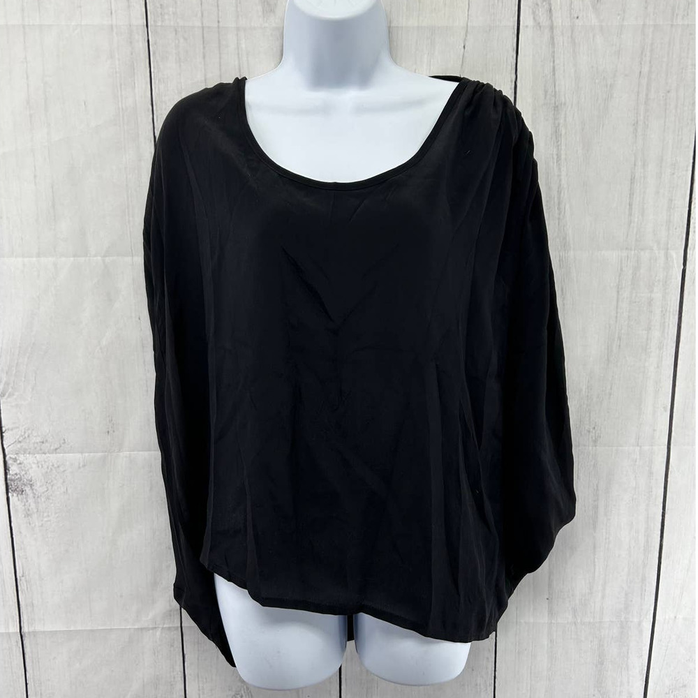 Emille Grecian Soft Draped Batwing Sleeve Silk Blouse EUC Black Women's